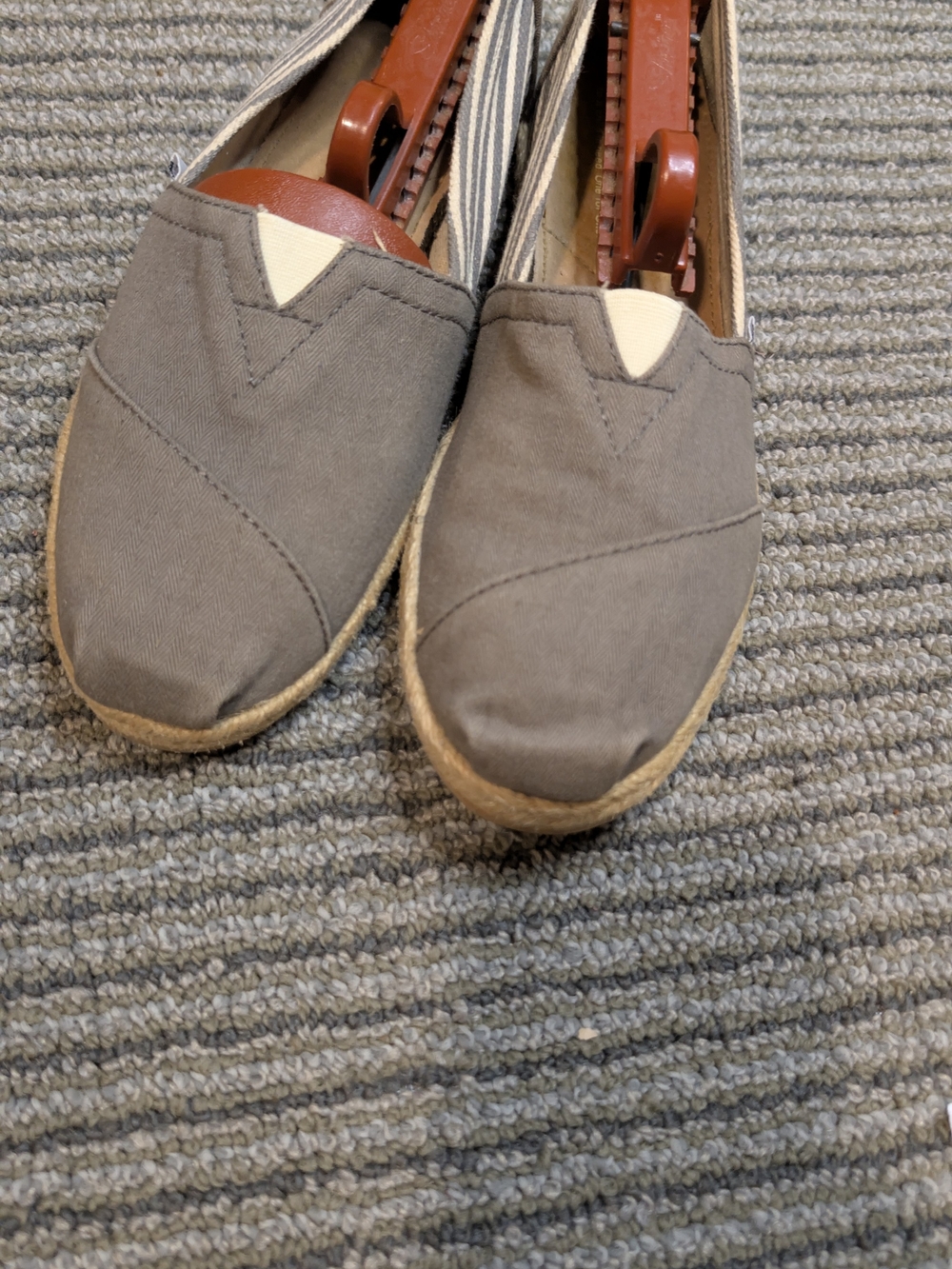 TOMS Womens W7 Alpargata Loafers Gray Chevron Striped Jute Espadrille Flats Shoe